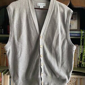 Vintage IZOD Gray Button Front Sweater Vest | 100% Cotton | Size L | USA Made